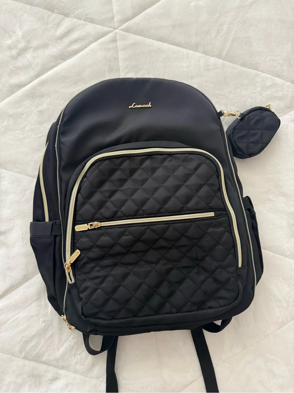 Black Quilted Backpack for Men
